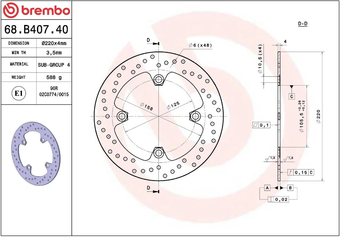 Ekstra produktbillede af Honda CBR125R 11-16 bremseskive – Brembo Oro fast