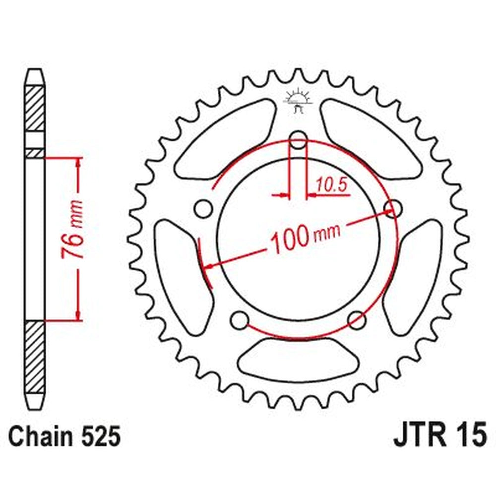 Bagtandhjul 44T, 525 – stål, JTR15.44 – JT Sprockets – teknisk målskitse