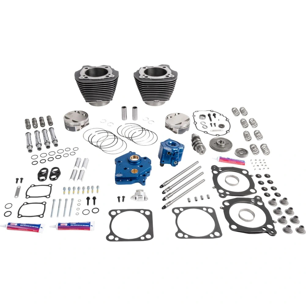 Harley-Davidson Touring (17-26) 132" 496 Series Power Package, gear drive, Black Granite / highlighted fins, chrome pushrod tubes – S&S Cycle