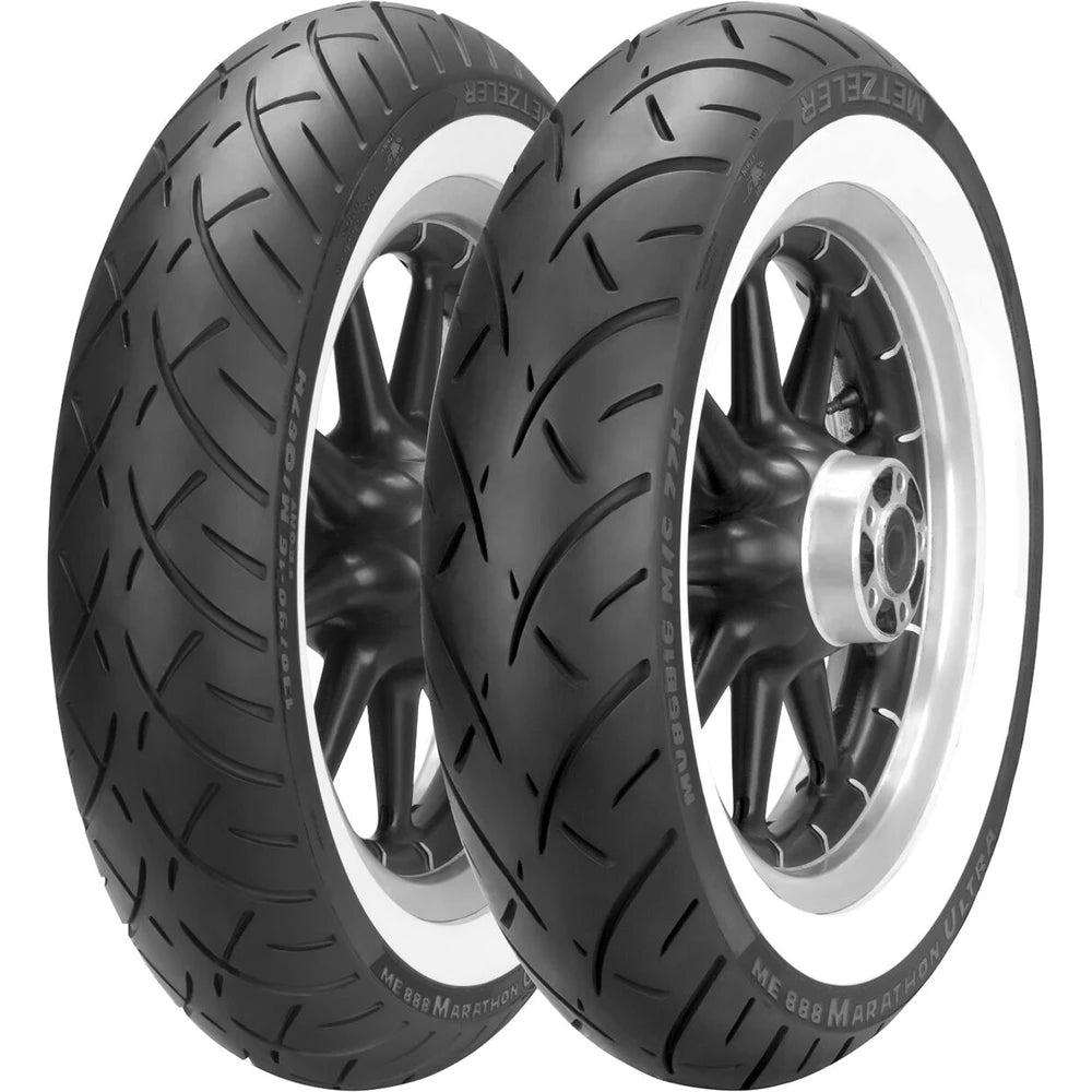Metzeler ME 888 Marathon Ultra White Wall 120/70B21 68H TL – fordæk – originalt Metzeler MC-dæk med stabilitet, komfort og rolig kørefølelse.