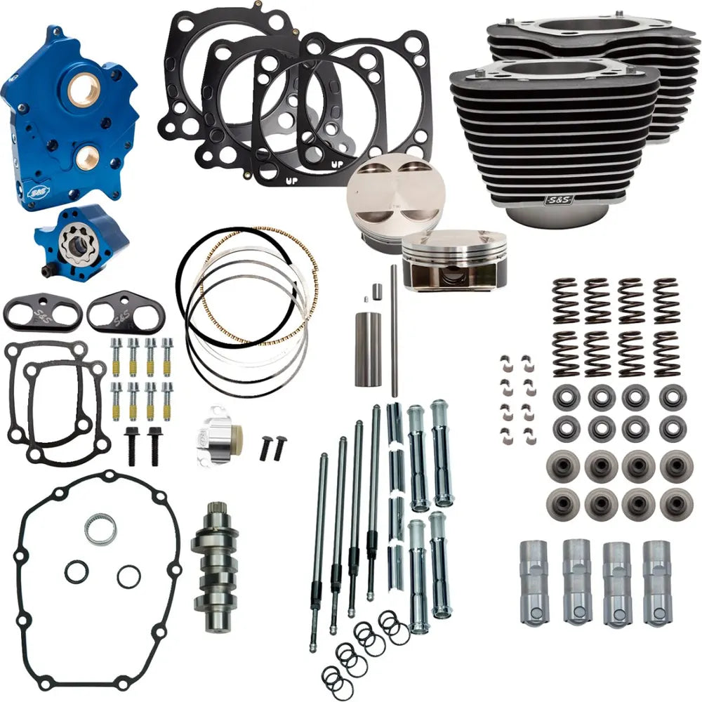 Harley-Davidson Touring / Trike (17-25) 124" Power Package, chain drive, sort / highlighted fins, 4,250" (310-1050C) – S&S Cycle