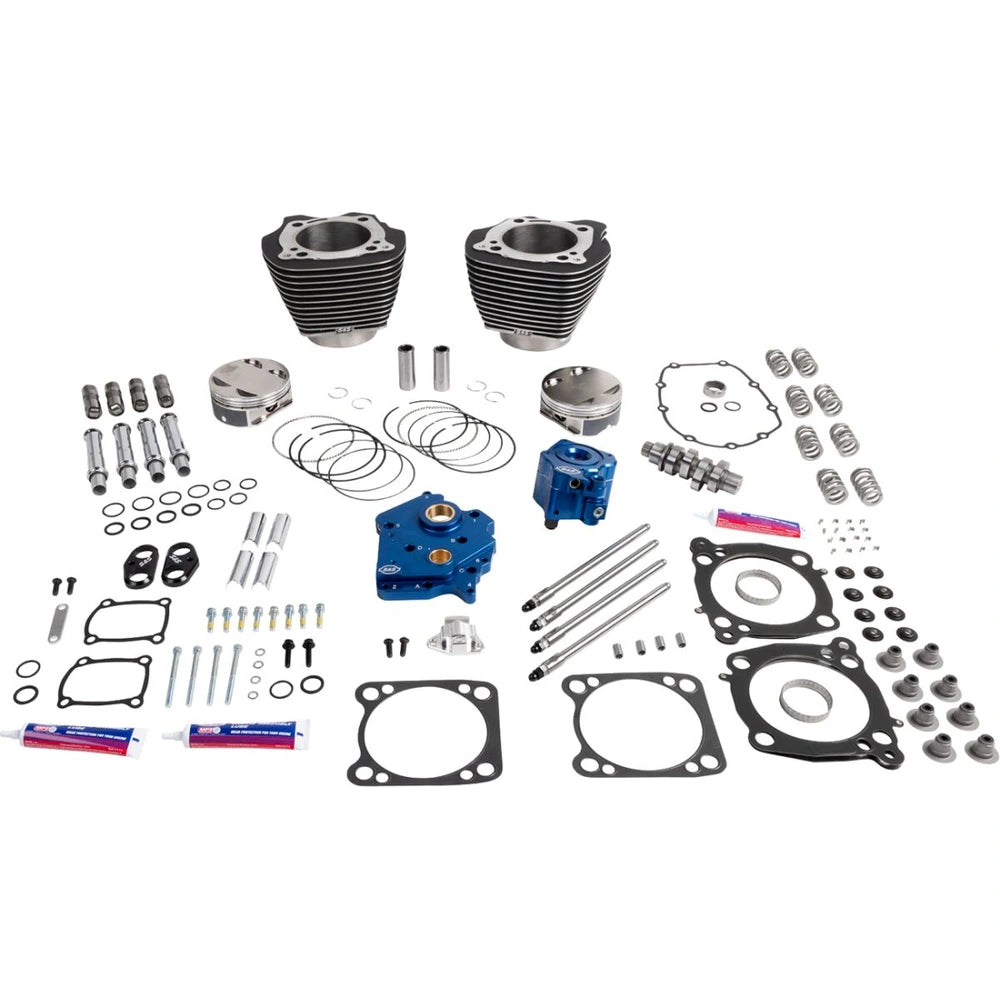 Harley-Davidson Touring (17-26) 132" 496 Series Power Package, chain drive, highlighted fins / Wrinkle Black, chrome pushrod tubes – S&S Cycle