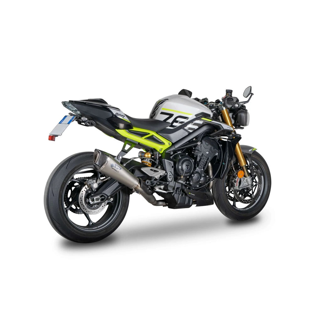 Triumph Street Triple (17-26) Konix Evo slip-on, titanium – Spark – produktdetalje fra alternativ vinkel, billede 4